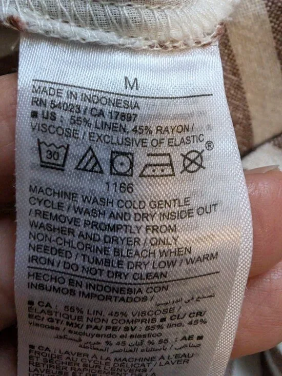 Linen Blend Striped Wide Leg Jumpsuit Smocked Back Coastal Fit & Flare M - Picture 9 of 13